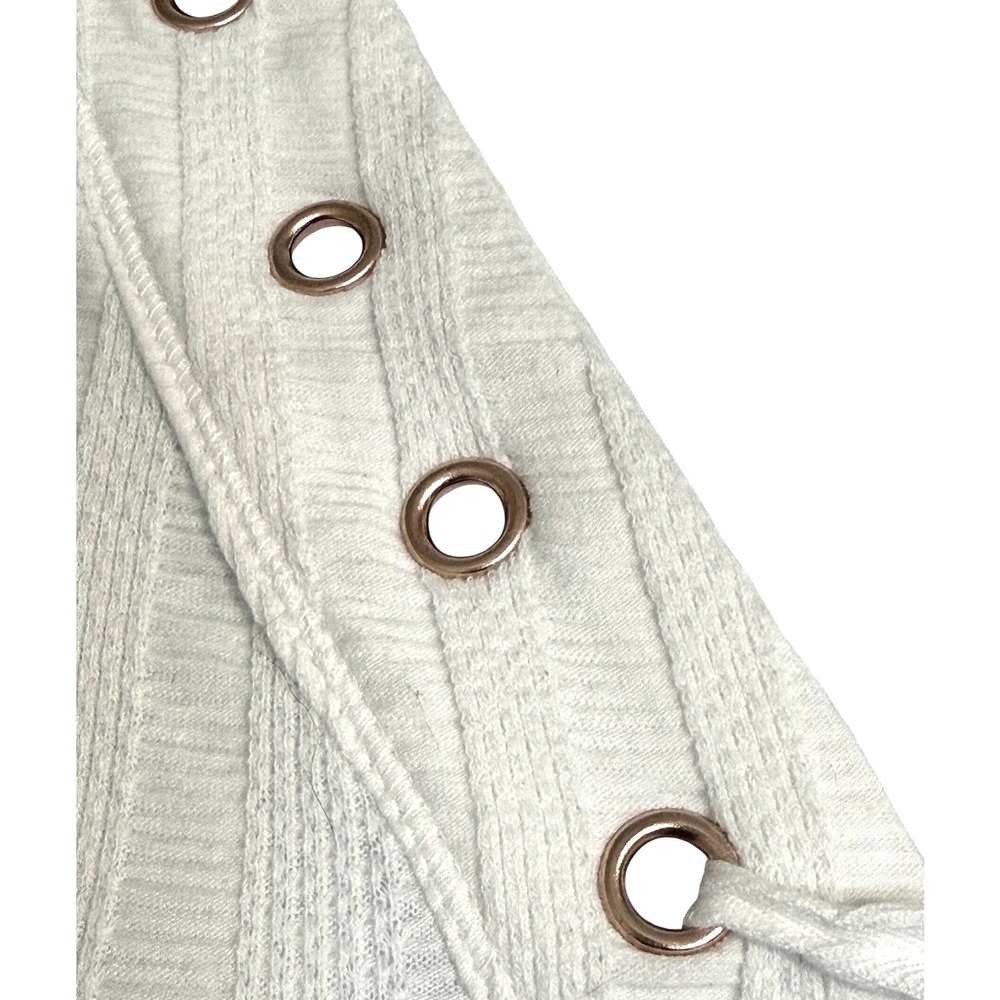 FREE PEOPLE Ivory Ribbed Lace Up Grommet V-Neck 3/4 Sleeve Top Size XS - Picture 6 of 7